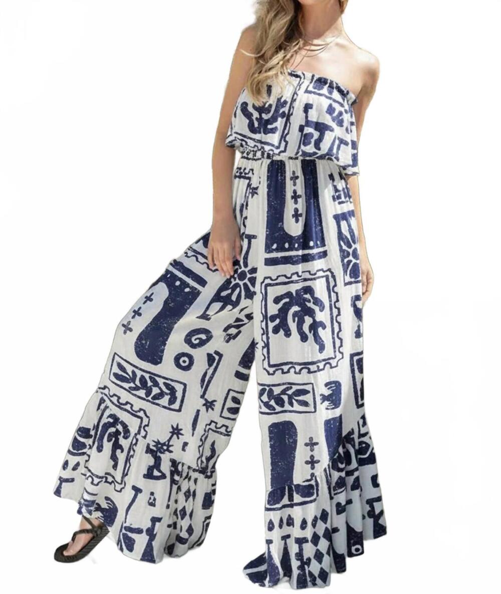 NEW ILLA ILLA printed strapless jumpsuit in navy
